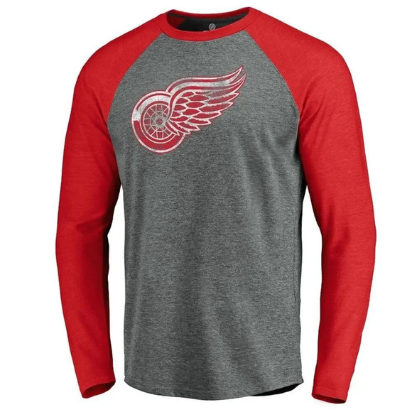 NWT NHL Detroit Red Wings Men's Long‎ Sleeve Raglan T-Shirt Gray Size Small - Picture 3 of 4